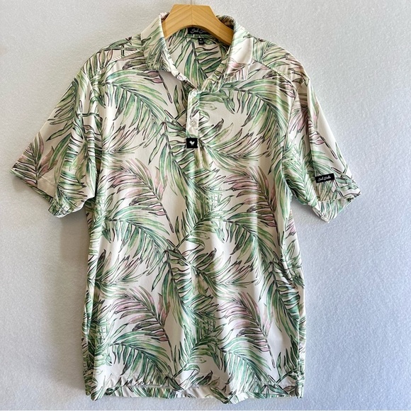 Bad Birdie Men's Golf Polo Shirt Incognito All Over Palm Leaf Print Size Med EUC - Picture 3 of 9